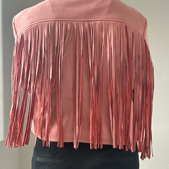 Worn once! Beautiful blush pink jacket with fringe! - Picture 4 of 5